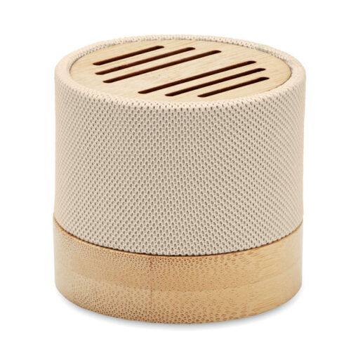 Bocina Bluetooth ecológica BOOL con carcasa RPET y detalle en bambú natural
