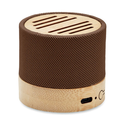 Bocina Bluetooth ecológica BOOL con carcasa RPET y detalle en bambú natural