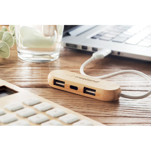 Hub USB de bambú VINA C con 2 puertos USB-A y 1 USB-C