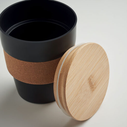 Vaso ecológico GALAO con tapa de bambú y banda de corcho natural de 300 ml