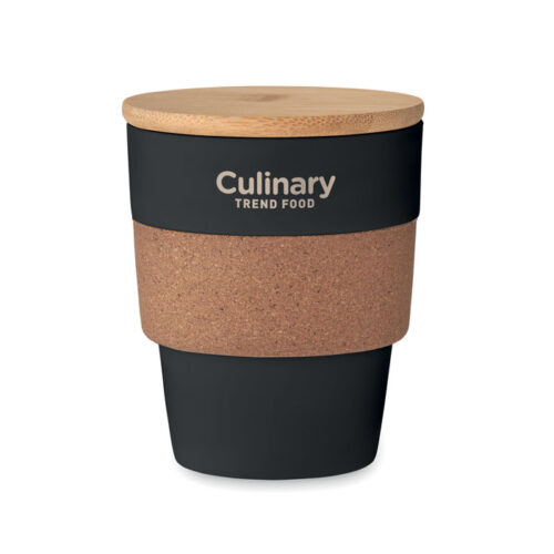 Vaso ecológico GALAO con tapa de bambú y banda de corcho natural de 300 ml