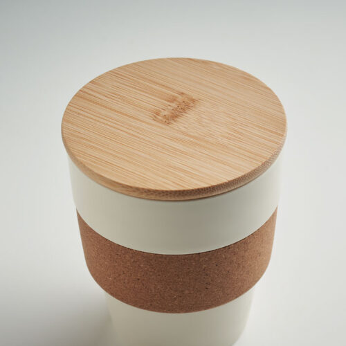 Vaso ecológico GALAO con tapa de bambú y banda de corcho natural de 300 ml