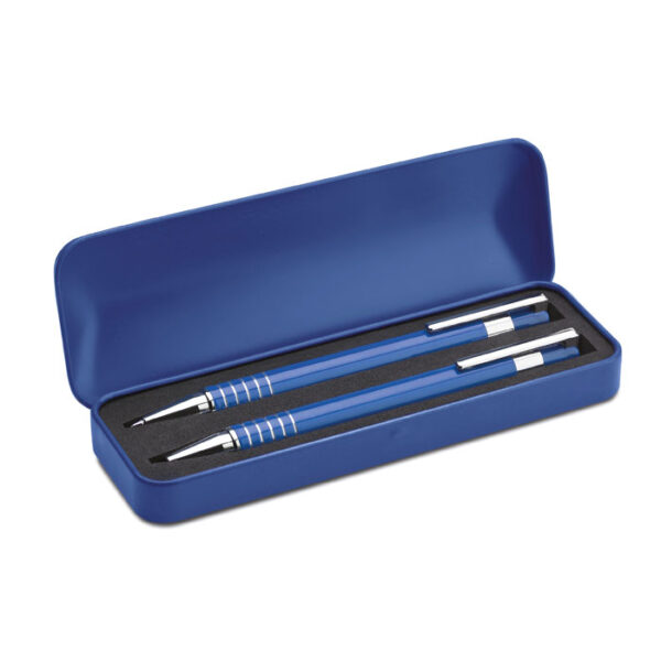 Set de escritura metálico ALUCOLOR con bolígrafo y portaminas en caja de aluminio