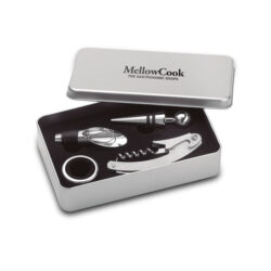 Set de vino WINORY con caja metálica y accesorios elegantes de acero