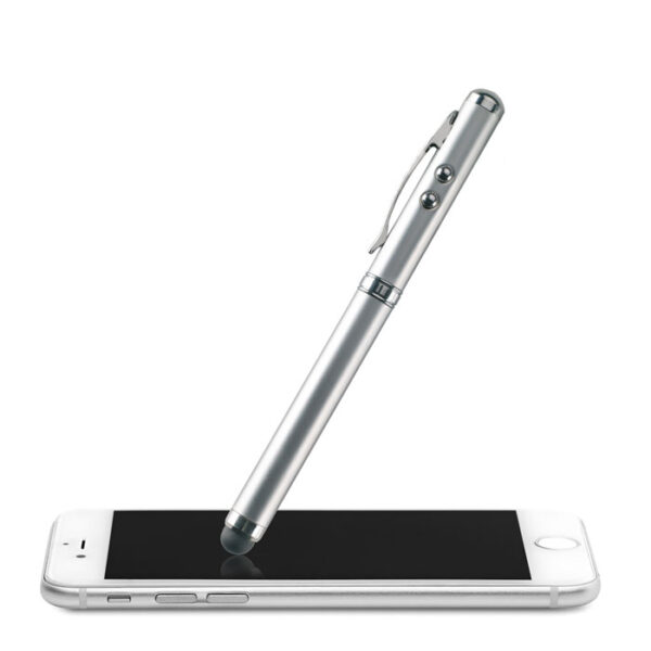 Puntero láser multifunción TRIOLUX con bolígrafo, stylus y luz LED en estuche metálico