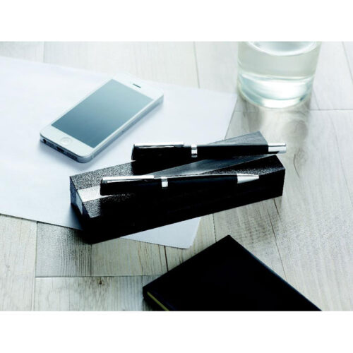 Set de escritura metálico personalizado con bolígrafo, roller y estuche de lujo