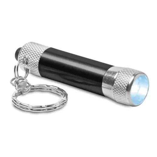 Linterna Arizo de aluminio con LED potente y tamaño compacto. Ideal como regalo promocional en eventos industriales, outdoor y campañas corporativas.
