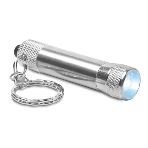 Linterna Arizo de aluminio con LED potente y tamaño compacto. Ideal como regalo promocional en eventos industriales, outdoor y campañas corporativas.