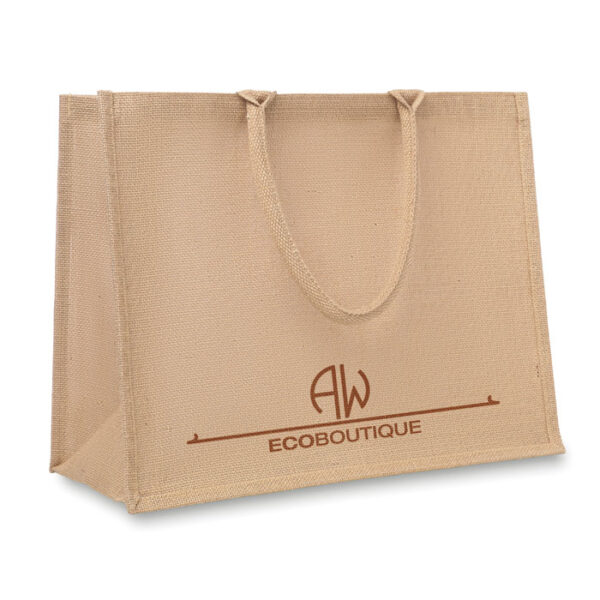 Bolso de yute personalizado BRICK con asas de algodón y diseño ecológico, ideal para promociones sostenibles y compras con estilo