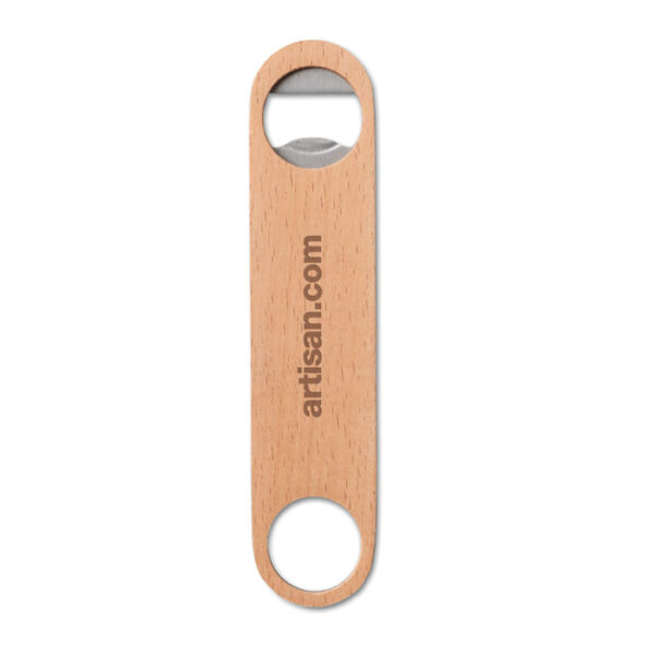 destapador ecológico CANOPY de madera y acero inoxidable con diseño alargado