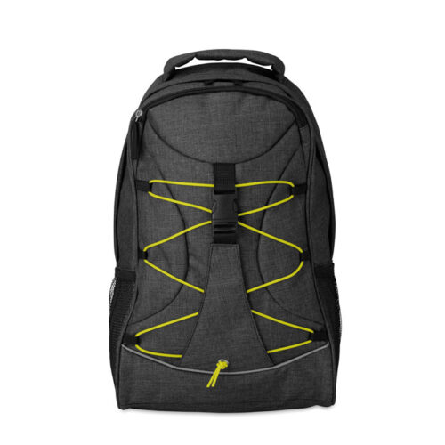 Mochila urbana promocional Glow Monte con cordón decorativo y bolsillos laterales de malla