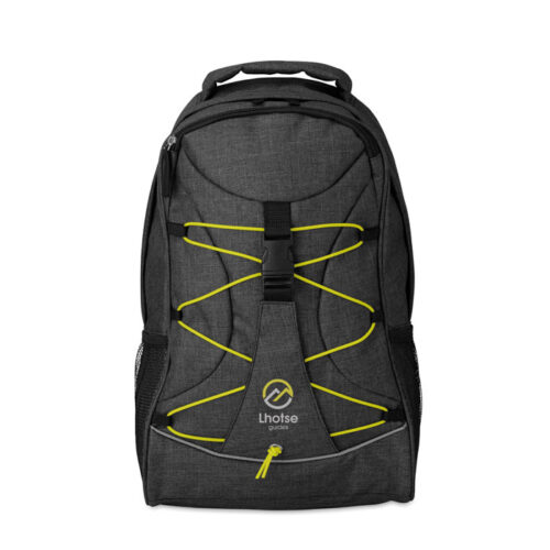 Mochila urbana promocional Glow Monte con cordón decorativo y bolsillos laterales de malla