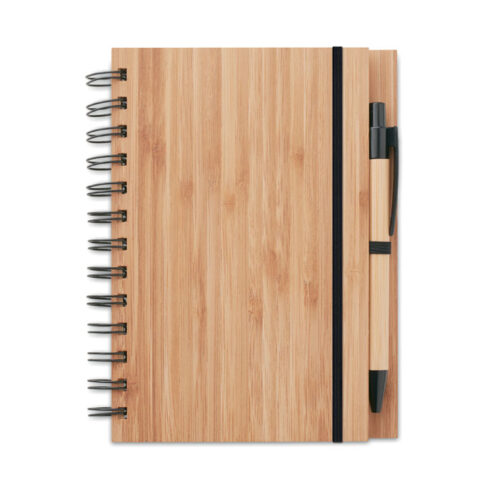 Libreta ecológica de bambú BAMBLOC con bolígrafo y cierre elástico