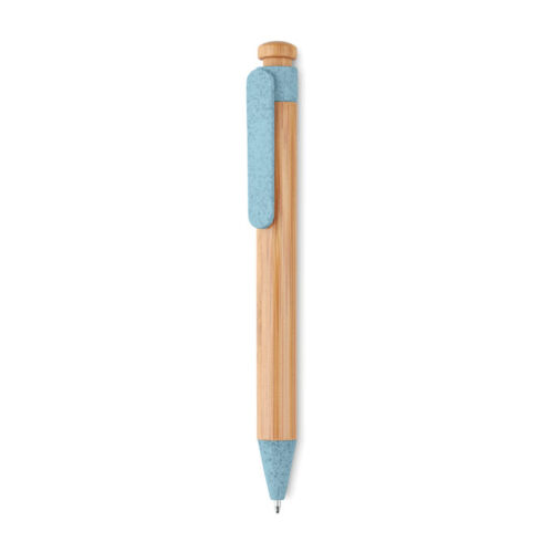 Bolígrafo de bambú con paja de trigo y clip beige, ideal para regalos ecológicos
