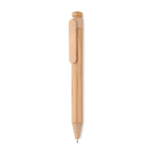 Bolígrafo de bambú con paja de trigo y clip beige, ideal para regalos ecológicos