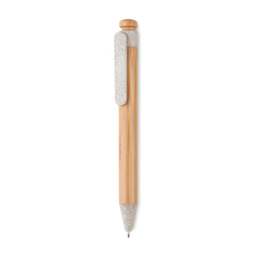 Bolígrafo de bambú con paja de trigo y clip beige, ideal para regalos ecológicos