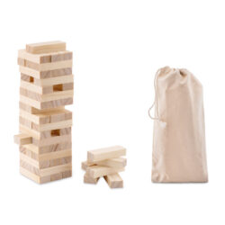 Juego de Jenga en madera natural con 54 bloques y bolsa de algodón reutilizable