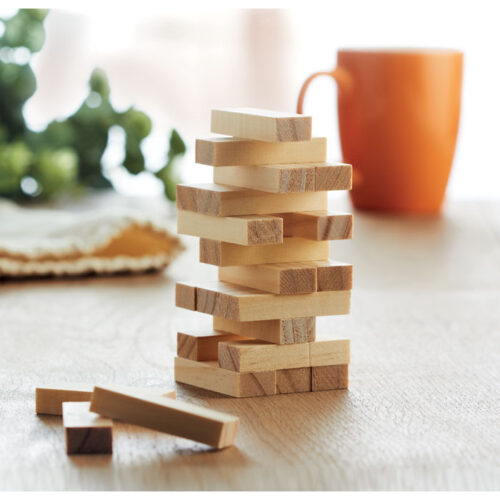 Juego de Jenga en madera natural con 54 bloques y bolsa de algodón reutilizable