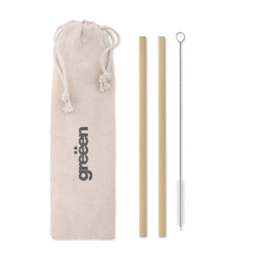 Set de pajillas reutilizables de bambú con funda de algodón y cepillo de limpieza