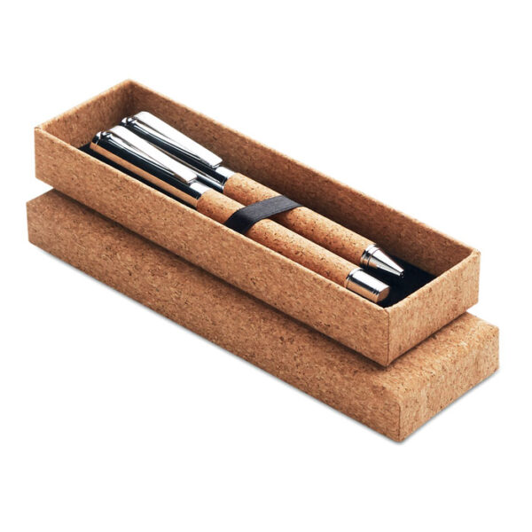 Set QUERCUS con bolígrafo y roller de corcho natural en caja a juego para regalos sostenibles de alta gama