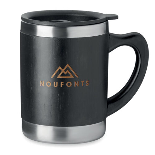 Taza térmica de bambú MOKKA con tapa y doble pared de acero inoxidable