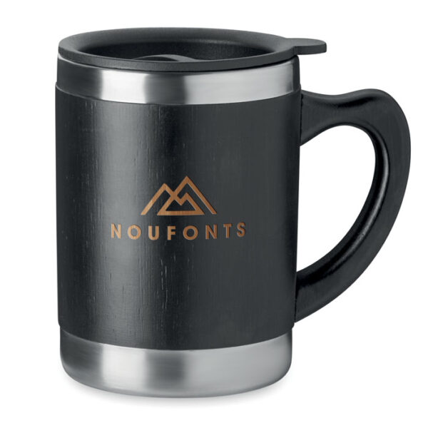 Taza térmica de bambú MOKKA con tapa y doble pared de acero inoxidable
