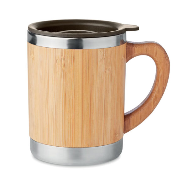 Taza térmica de bambú MOKKA con tapa y doble pared de acero inoxidable