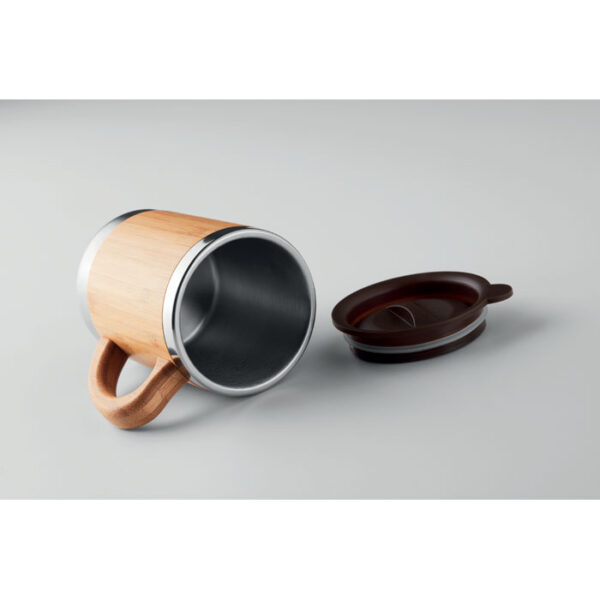 Taza térmica de bambú MOKKA con tapa y doble pared de acero inoxidable