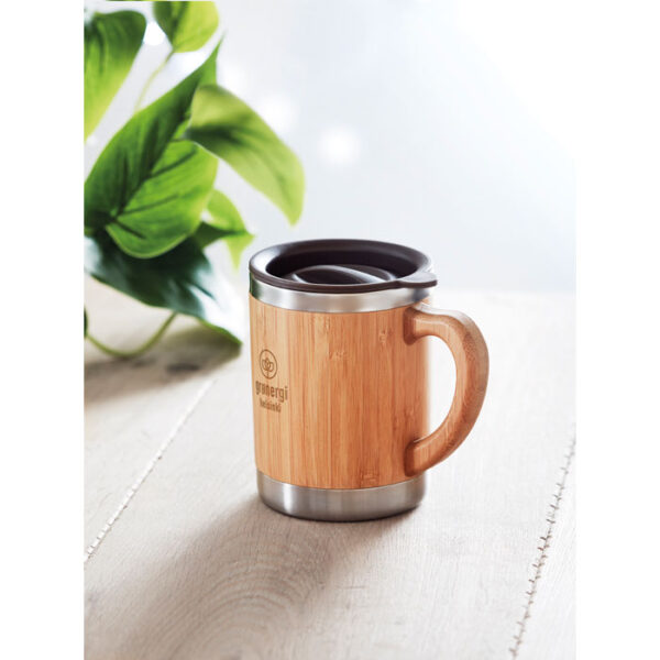 Taza térmica de bambú MOKKA con tapa y doble pared de acero inoxidable
