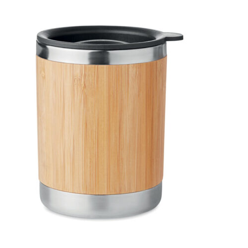 Vaso ecológico compacto LOKKA con cuerpo de bambú y tapa térmica