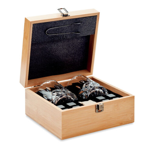 set de whisky INVERNESS con cubitos reutilizables y caja de bambú