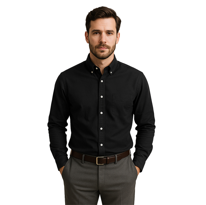 Camisa ejecutiva personalizada para hombre en tela Oxford con bolsillo y cuello abotonado