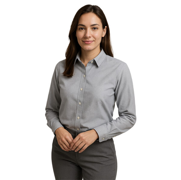 Camisa corporativa para mujer en tela Oxford blanca de manga larga