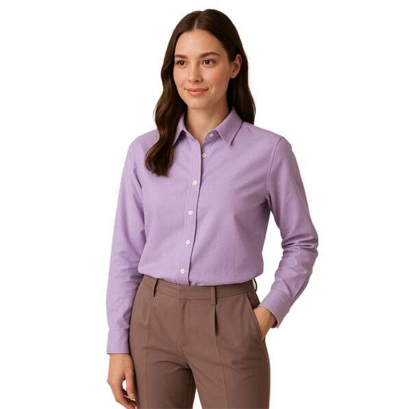 Camisa corporativa para mujer en tela Oxford blanca de manga larga