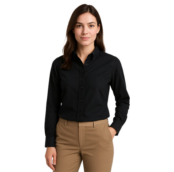 Camisa corporativa para mujer en tela Oxford blanca de manga larga