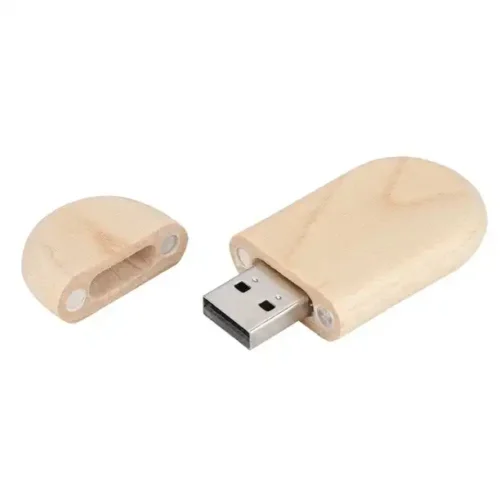 USB ecológica de bambú con tapa magnética y anillo metálico