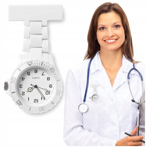 Reloj para enfermera promocional blanco con clip para uniforme
