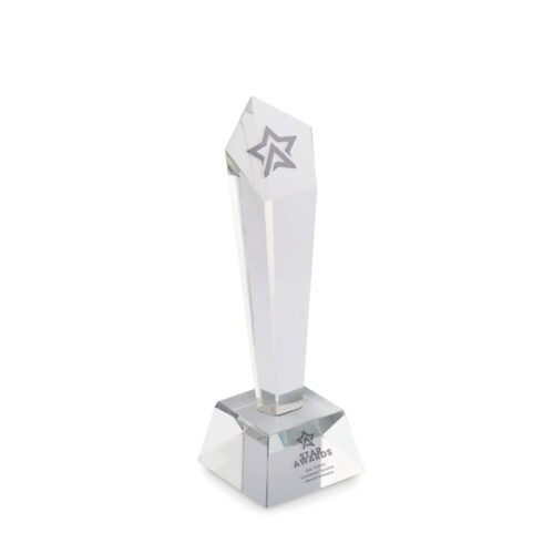 Premio de cristal DIAWARD con forma vertical y estuche elegante
