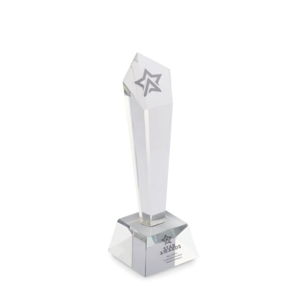 Premio de cristal DIAWARD con forma vertical y estuche elegante