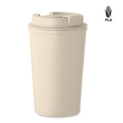 Vaso ecológico BEIBAKU de PLA con tapa y logotipo impreso, ideal para bebidas sostenibles y promociones corporativas eco-friendly.