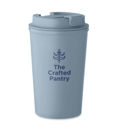 Vaso ecológico BEIBAKU de PLA con tapa y logotipo impreso, ideal para bebidas sostenibles y promociones corporativas eco-friendly.