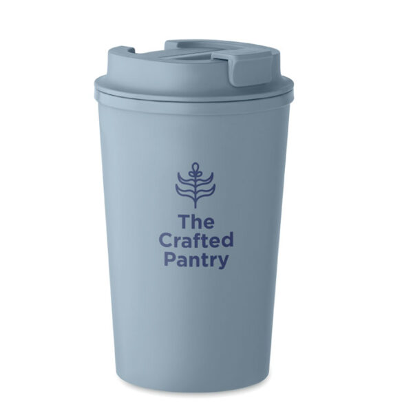 Vaso ecológico BEIBAKU de PLA con tapa y logotipo impreso, ideal para bebidas sostenibles y promociones corporativas eco-friendly.