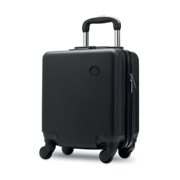 Maleta trolley ejecutiva negra de 14 pulgadas con ruedas giratorias y diseño compacto para viajes corporativos