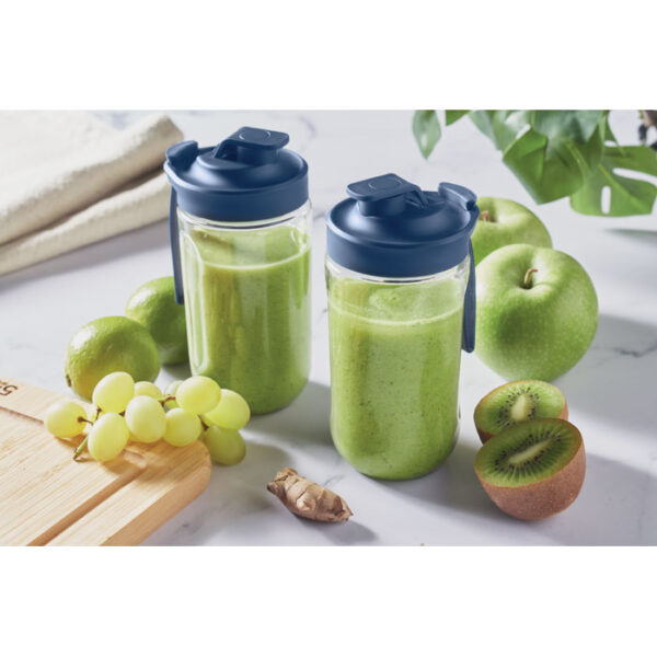 Licuadora portátil recargable BLENDIE con dos vasos de 400 ml y tapa con correa
