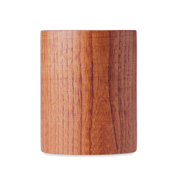 Taza de madera personalizada TRAVIS con logo grabado en láser y acabado natural, ideal para regalos ecológicos corporativos.