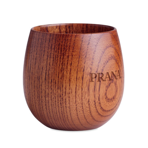Vaso OVALIS de madera de roble personalizado con grabado láser, diseño ovalado y minimalista, ideal para promociones ecológicas y premium.
