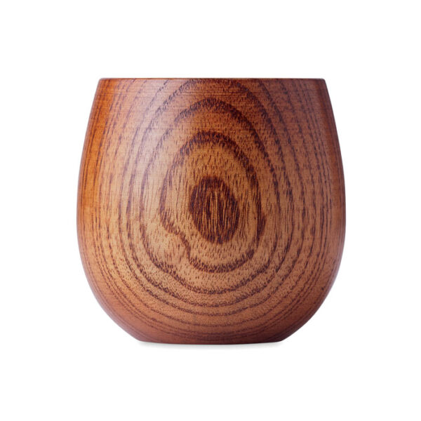 Vaso OVALIS de madera de roble personalizado con grabado láser, diseño ovalado y minimalista, ideal para promociones ecológicas y premium.