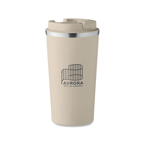 Vaso térmico de acero inoxidable personalizado BRACE+ con tapa hermética y cuerpo mate, ideal para bebidas en movimiento y campañas sostenibles.