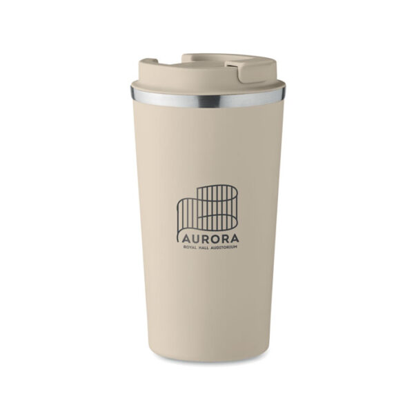 Vaso térmico de acero inoxidable personalizado BRACE+ con tapa hermética y cuerpo mate, ideal para bebidas en movimiento y campañas sostenibles.