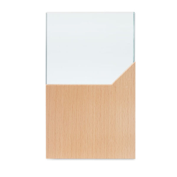Placa conmemorativa personalizada de cristal con base de madera de haya y grabado láser